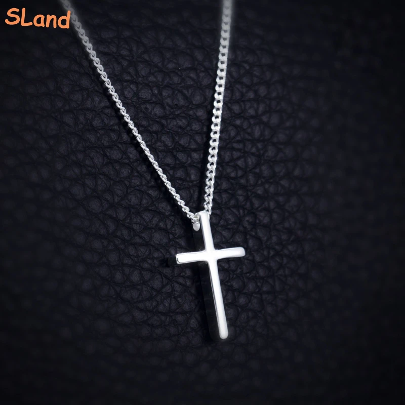 SLand Jewelry Low MOQ wholesale plain polished 925 sterling silver tiny cross pendant necklace with chain for Christian gift