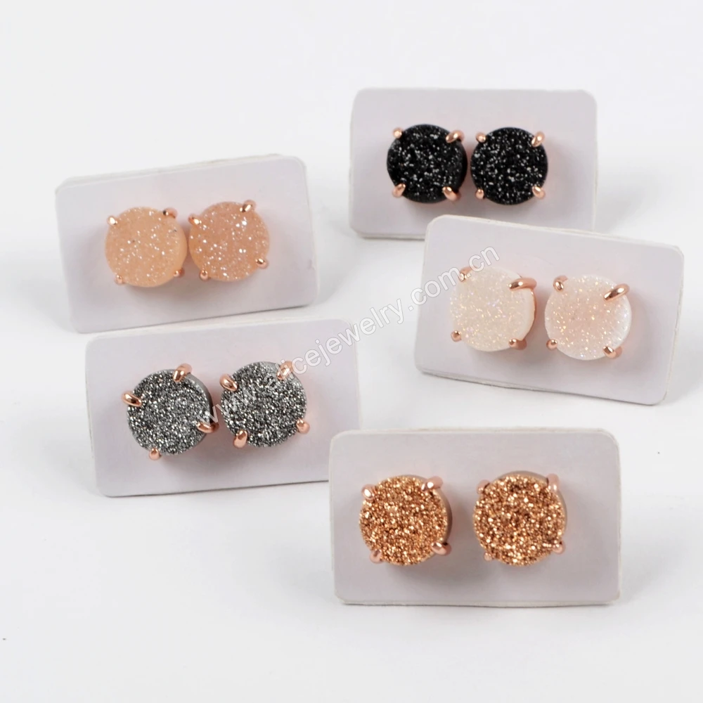 2020 Wholesale Fashion Custom Rose Gold druzy jewelry stud earrings for women