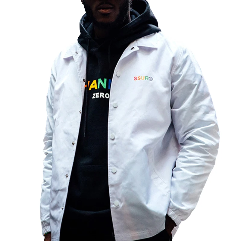 OEM Custom Logo Streetwear Men Hip Hop Windbreaker White Jacket