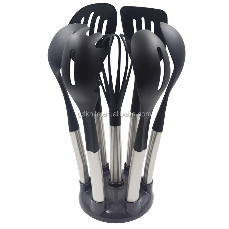 100% food grade assured best price non-stick 7pcs stainless steel handle nylon kitchen tool