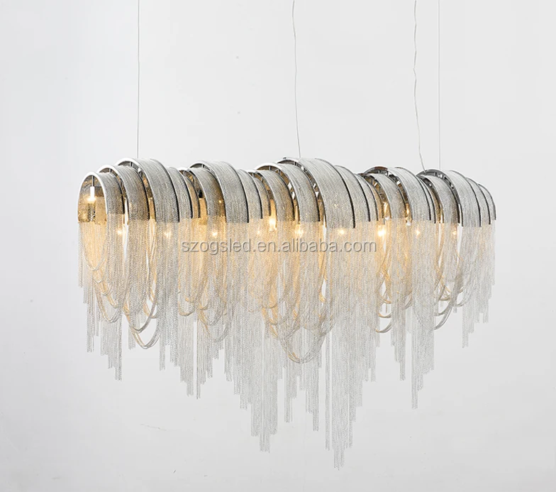 Hot sell large simple waterfall shape aluminum chain tassel pendant light chandelier