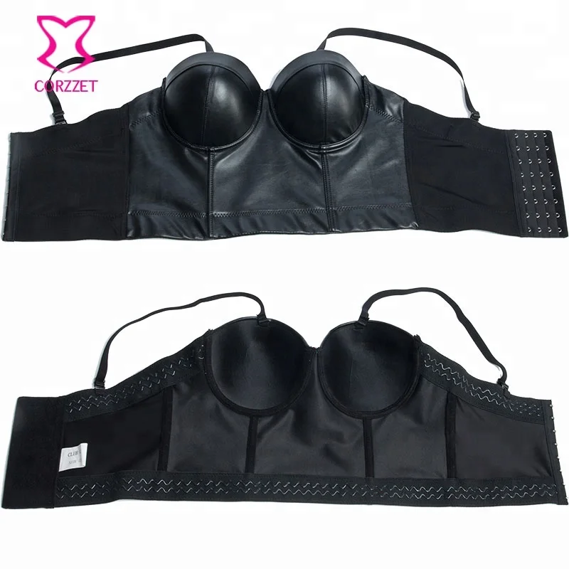 Corzzet Women PU Lovely Black Plus Size Leather Push Up Bra Nightclub Bralet Bustier Gothic Short Tops Slimming Underwear Corset