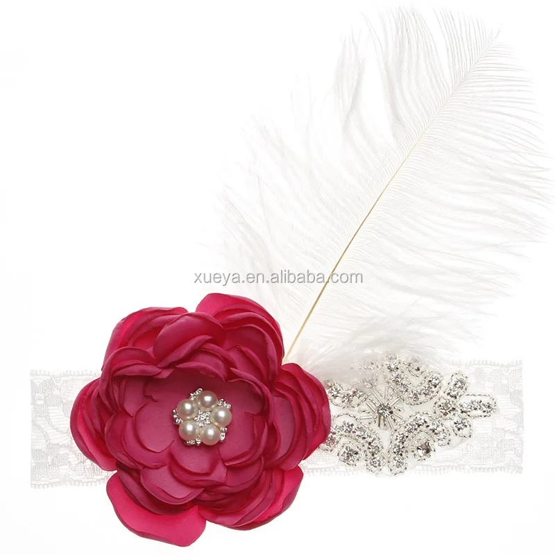 
Well made high quality rhinestone baby girls feather headband 
