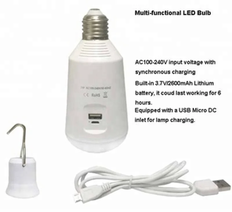 solar panel system China manufacturer solar battery e27 led bulbs with a portable hook