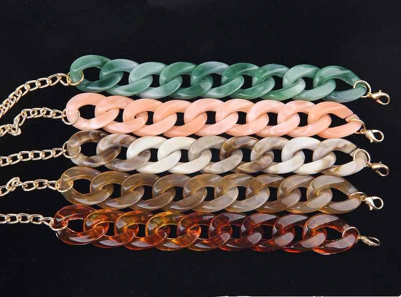 Latest New Design Bohemian Fashion Neon Colorful Acrylic Resin Plastic Chain Lightweight Bracelets & Bangles
