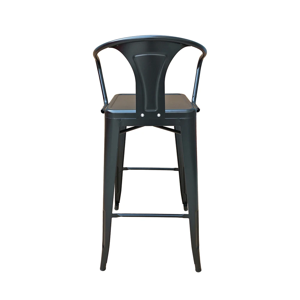 Modern design powder coated anti - rust metal iron steel bar stool with low black backrest