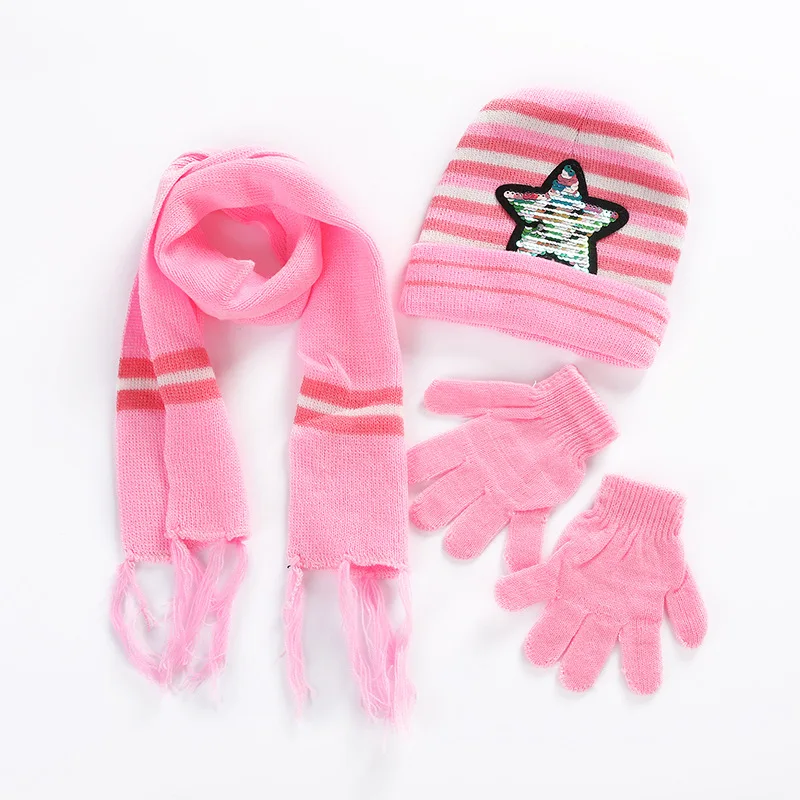 Customized Cheap White Orange Red Knit Kids Hat Scarf Gloves Set Glove