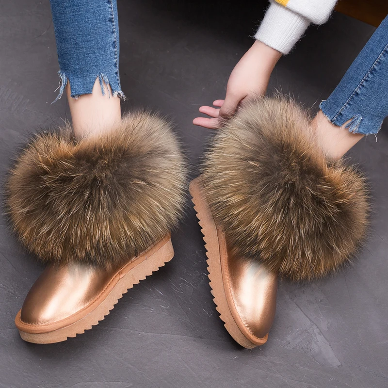 Best quality waterproof slippery raccoon fur boot fox fur snow boot