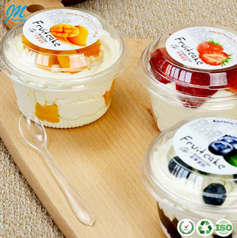 Clear small round plastic fruit ice cream and cake cup packaging container box