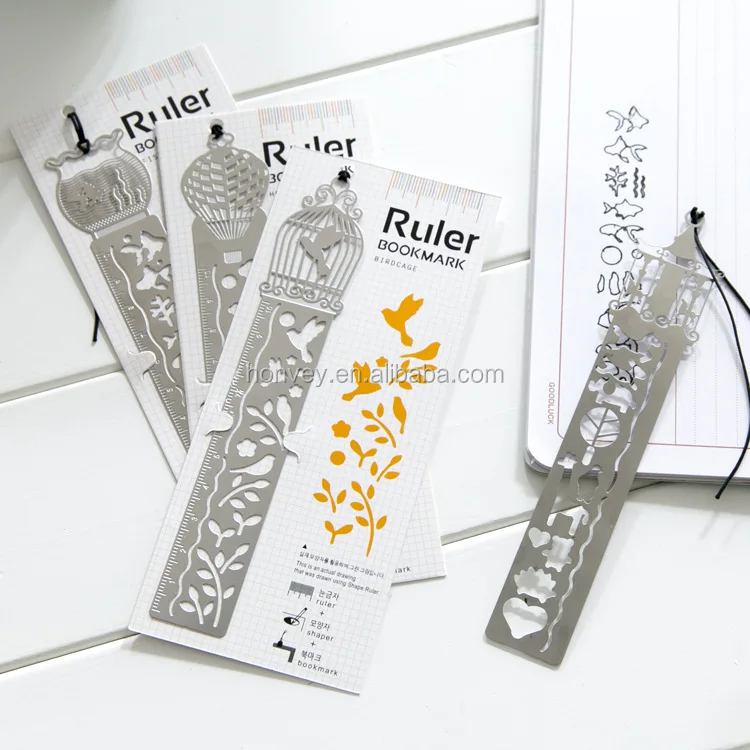 HONVEY Pack of 4 Creative Hollow MINI Cute Ultrathin Stainless Steel Bookmark Ruler Templates Stencil