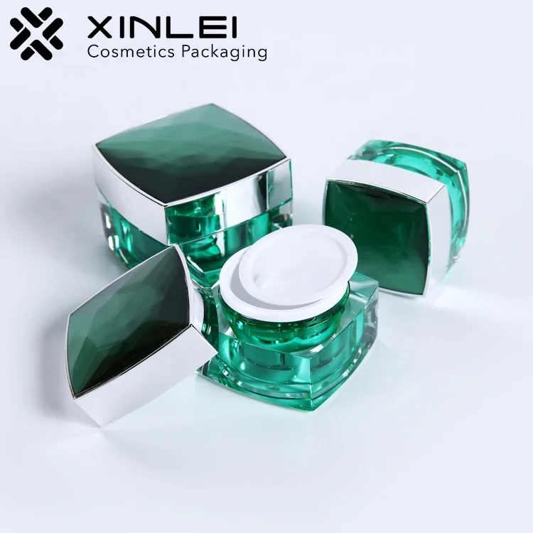 
Wholesale cosmetic food packaging square dark green plastic jars with colored lids 