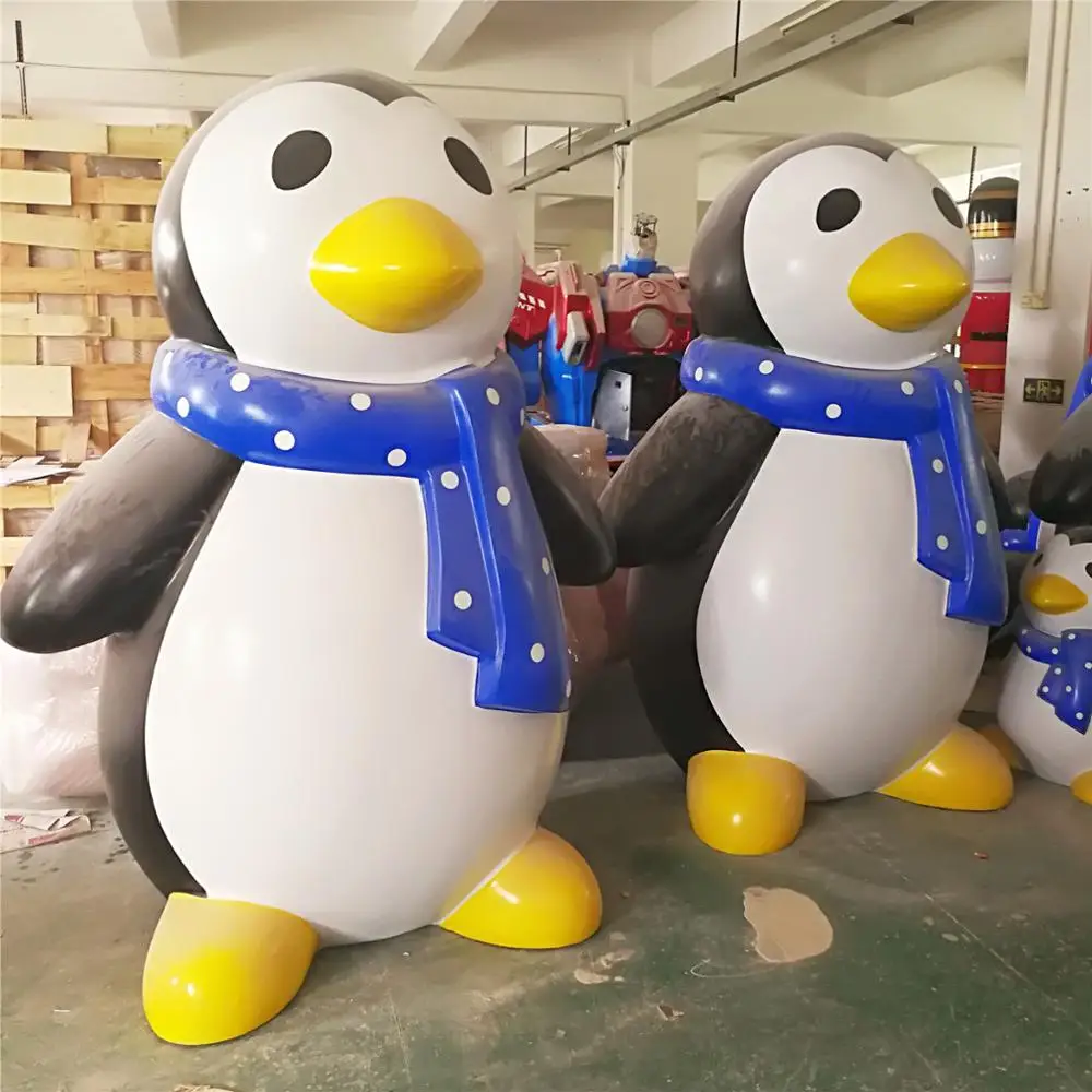 fiberglass cartoon penguin sculpture for Christmas display