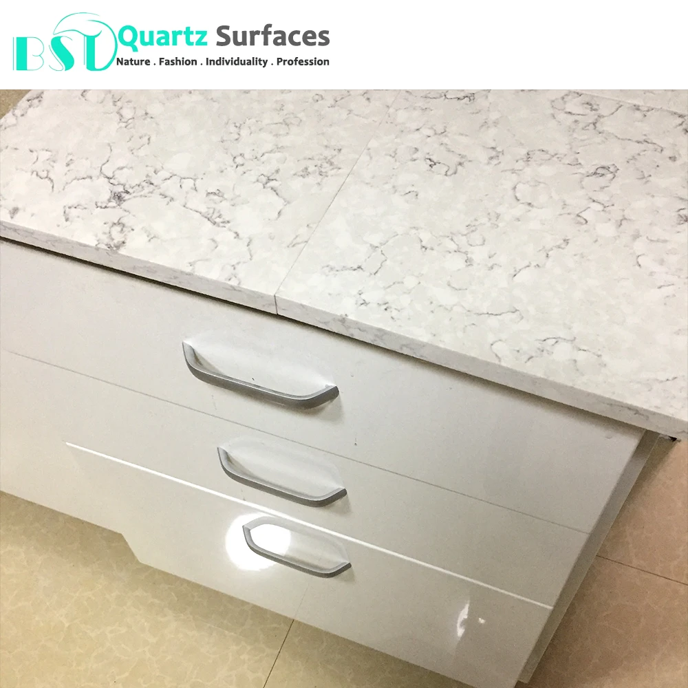 White Misty Carrera Restaurant luxury Quartz Table Top Kitchen Counter Top Vanity Top Island