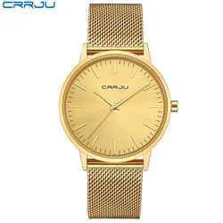 CRRJU Men Luxury Business Man Watch Golden Waterproof Unique Fashion Casual Quartz Male Dress Clock Gift 2117-2