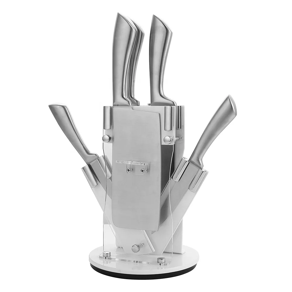 
Acrylic knife block stander holder storage with rotatable base for kitchen knives set 