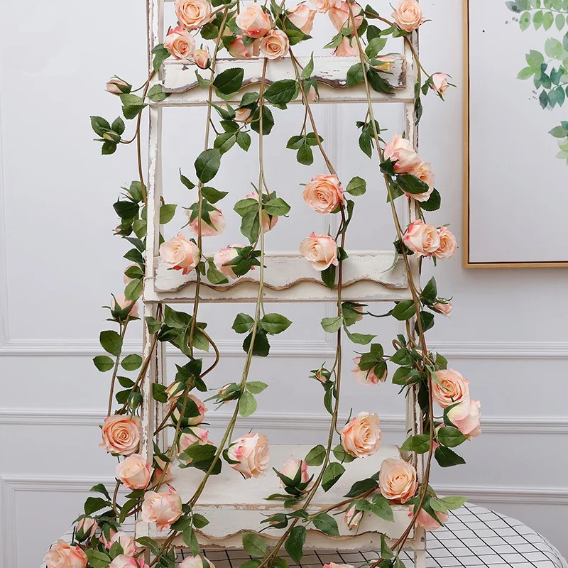Factory Price Artificial Silk Rose Vine Flower Garland for Festival Decoration