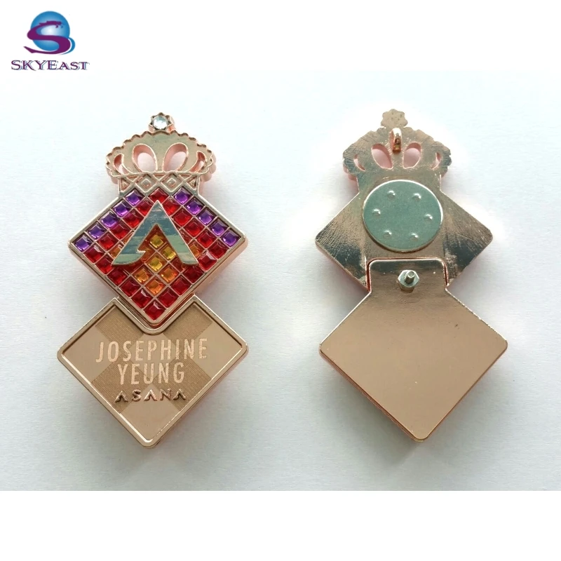 Crown Laser Name Crystal Rhinestone Rose Gold 3D Logo Metal Magnet Badges