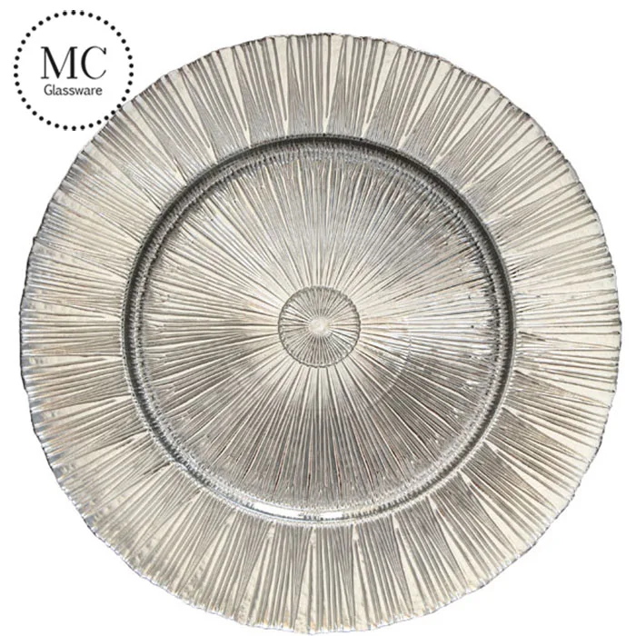 Wholesale lace 13 inches gold glass wedding charger plates