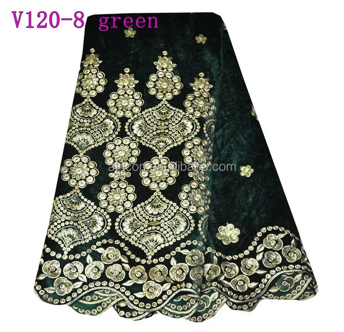 V120-8 green velvet lace sequence embroidery designs 2015