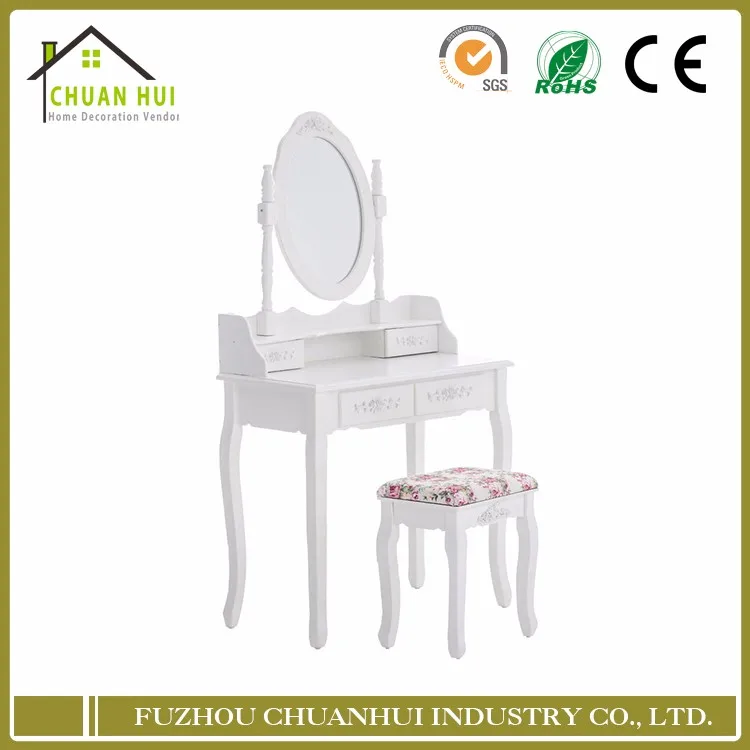 French style girl white dressing table, bedroom chair, chest of drawers