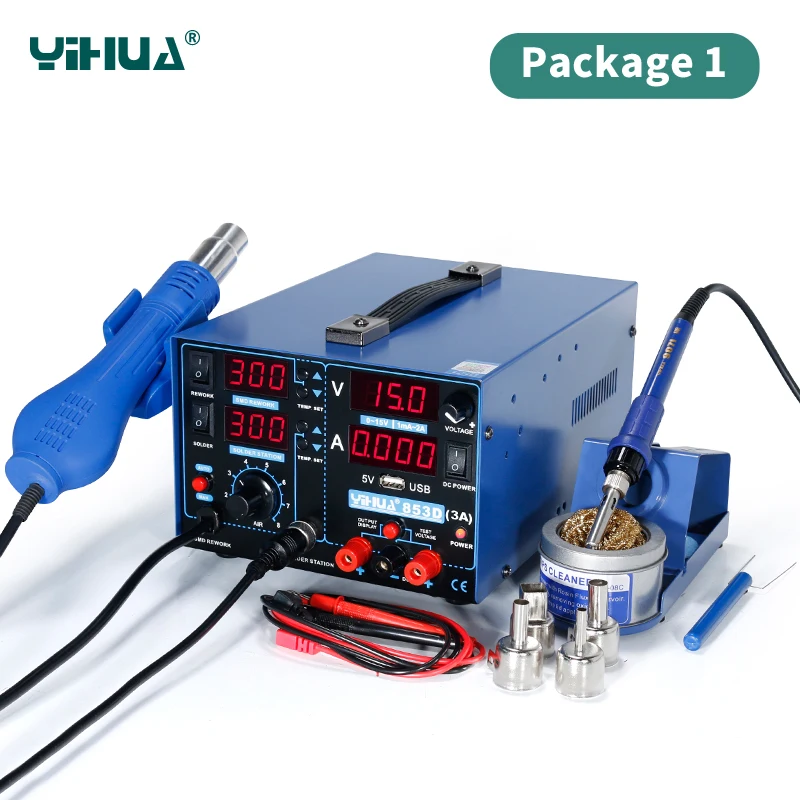 YIHUA 853D 3A 4 LED with USB 3in1 mobile phone repair DC power suipply soldering rework station