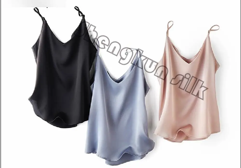 
Lady charmeuse Silk Tank Top Camisole Silky Sleeveless Blouse Tank Shirt with Soft fabric sleepwear home outfit 