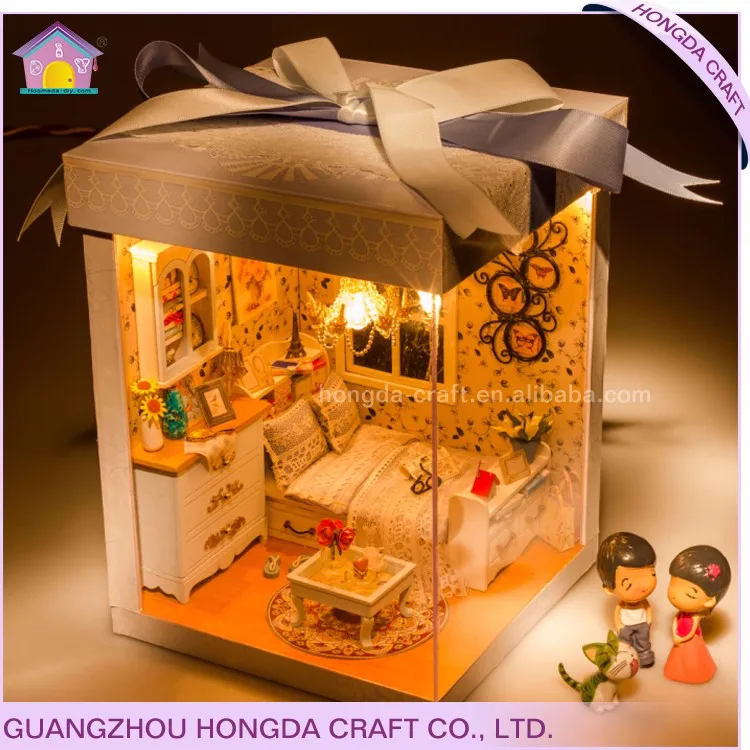 Оптовая продажа с моделирование мебель DIY Миниатюрный Кукольный домик дешевые дома древесины подарочная коробка