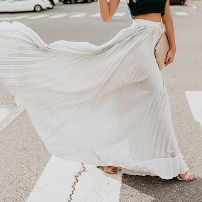 
Elegant Women Long Skirts Ladies Fashion Pleated Skirts Girls Chiffon Skirts 