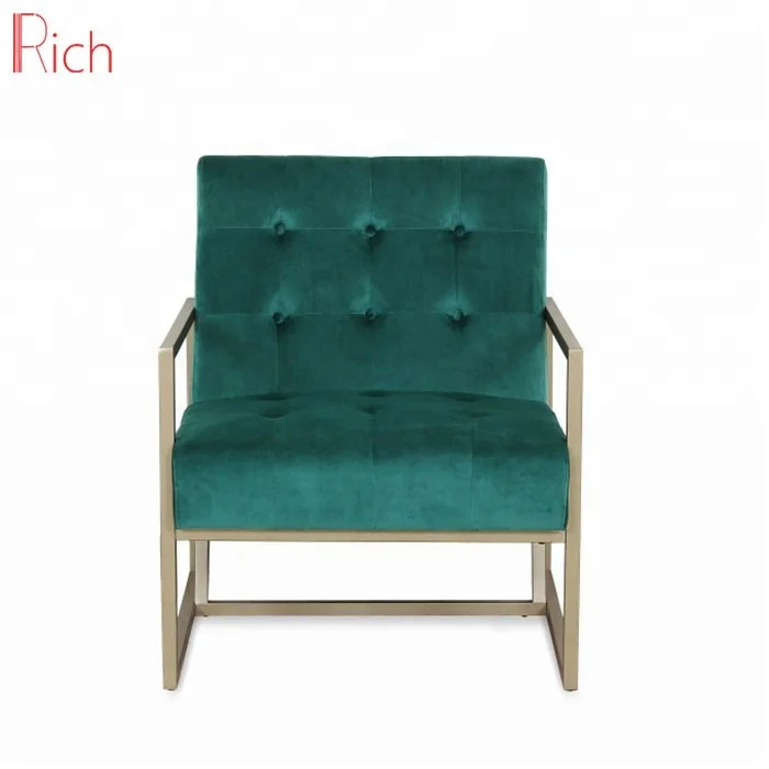 Leisure arm chair with gold metal legs for clothing shop boutique armchair