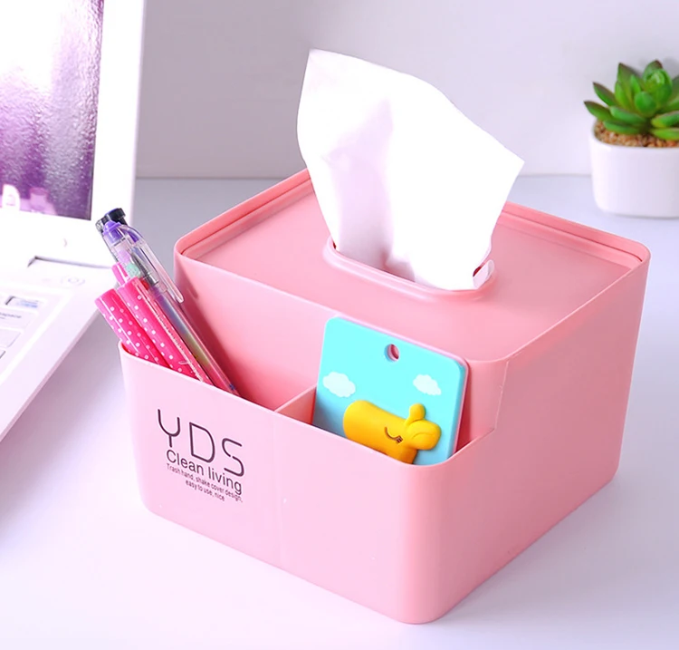 
Creative simple plastic multi-functional tissue box, home office desk storage plastic tissue box 