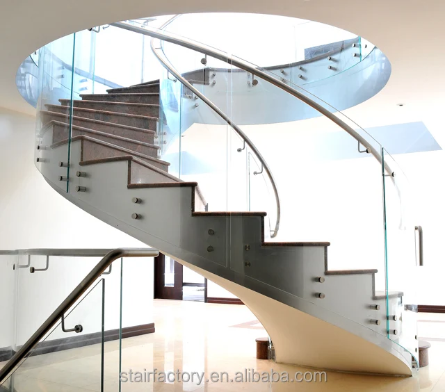 
European fashion curve shape staircase, curved arc steel and wood staircase, glass guardrail, L-454 