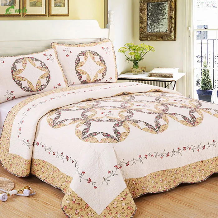 Pujiang Home Fashions Floral Patchwork Country Style 100% Cotton Quilt Bedding Set Reversible Coverlet Bedspread Set