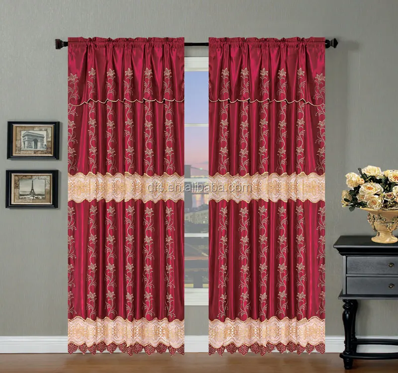 Новейший дизайн оптовая продажа Водорастворимая атласная вышитая занавеска с