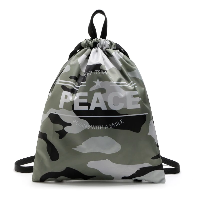 Outdoor Sport School Polyester Camouflage Drawstring Tote Bags