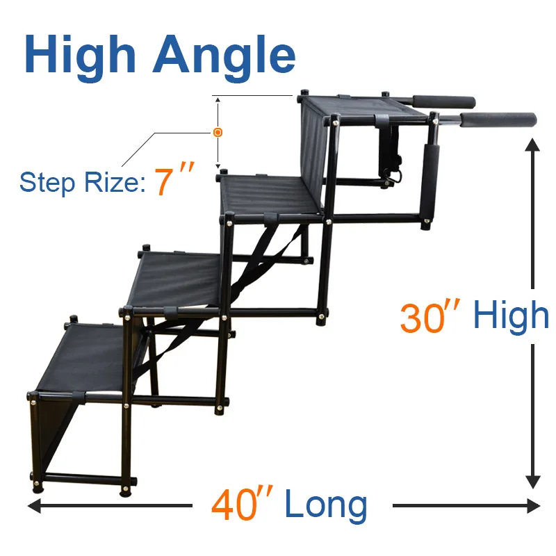 Dog Car Folding Stairs Metal Frame Collapsible Pet Ramp with Four Dog Steps Portable Adjustable Folding Dog Ramp