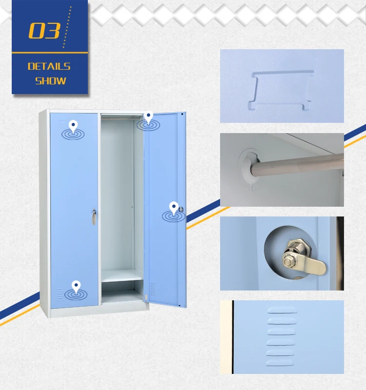 Steel Locker Modern Bedroom Furniture for Gym 2 Door Metal Wardrobe Clothes Cabinet Godrej Almirah Metal Clothes Amoires