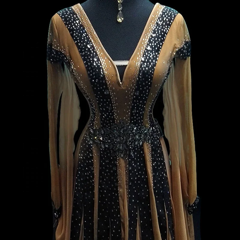 
Import fabric crystals performance ballroom dance wear adults waltz ballroom dance dress 