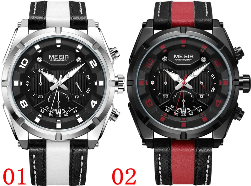 WJ-7513 MEGIR мужские водонепроницаемые деловые Ретро Стрелки с одним Календарем Наручные часы индивидуальные модные большим циферблатом