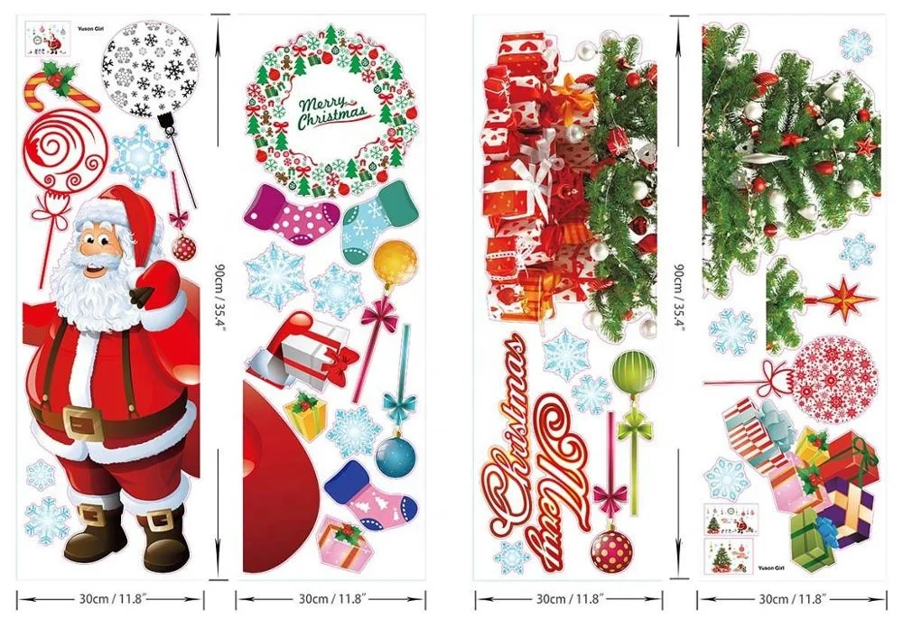 Merry Christmas Windows Stickers Santa Claus Removable Vinyl ChristmasTree  Wall Window Door Mural Decal Sticker For Showcase