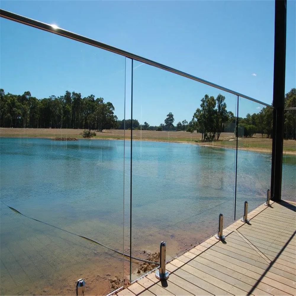Inox railing system frameless clear glass balustrade in spigots mounting