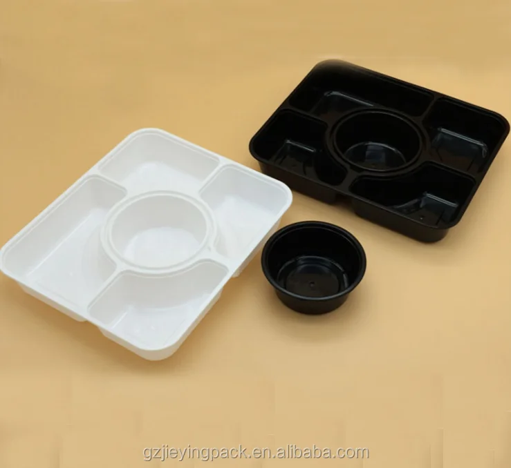 5+1 compartments bento box PP Storage disposable food grade plastic reusable container with bowl