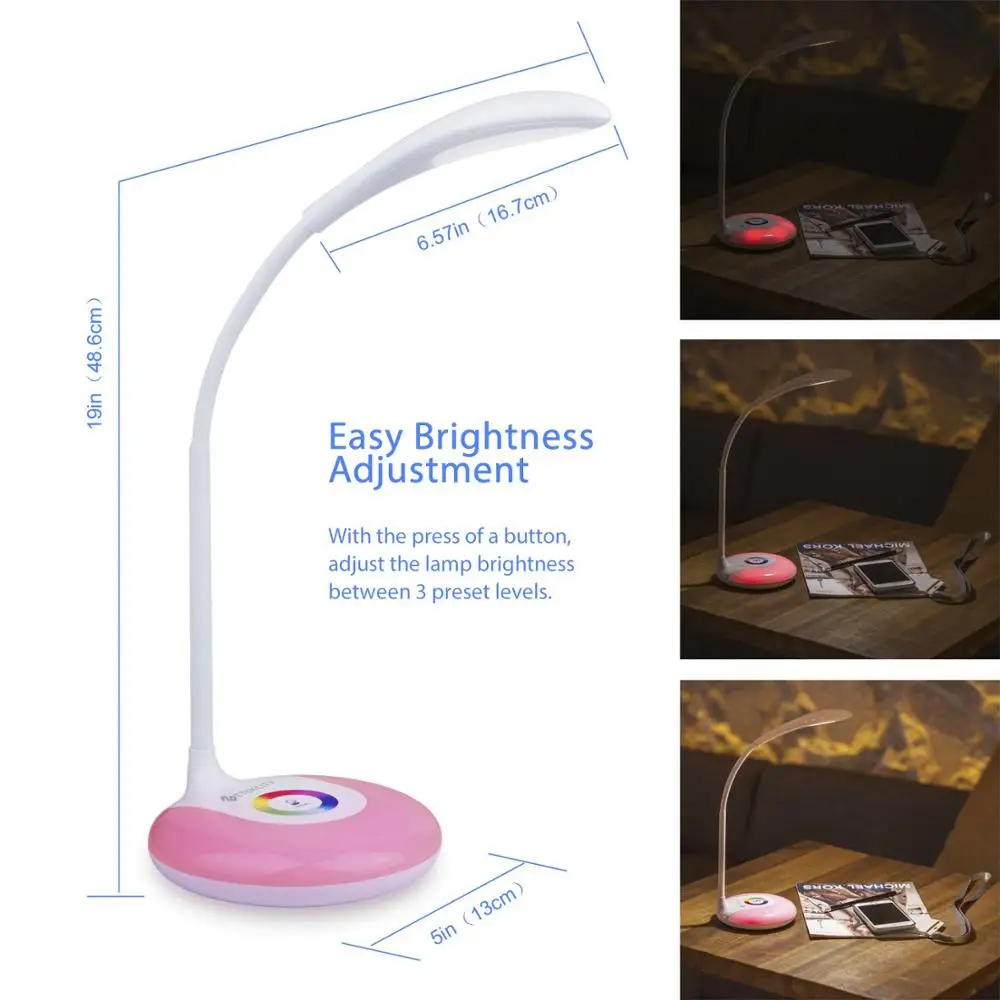 Factory Best Seller LED Desk Lamp with Adjustable Goose neck Rechargeable Eye-caring Colorful Table Light