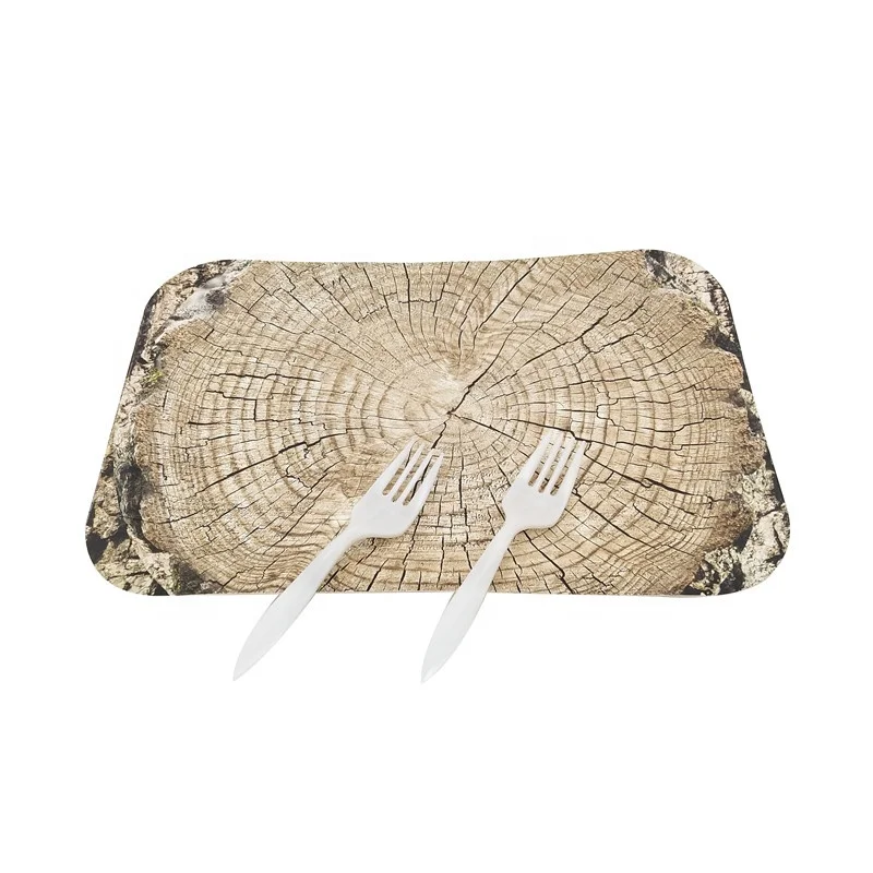 
food graded wood printed paper tray disposable rectangular paper plate 