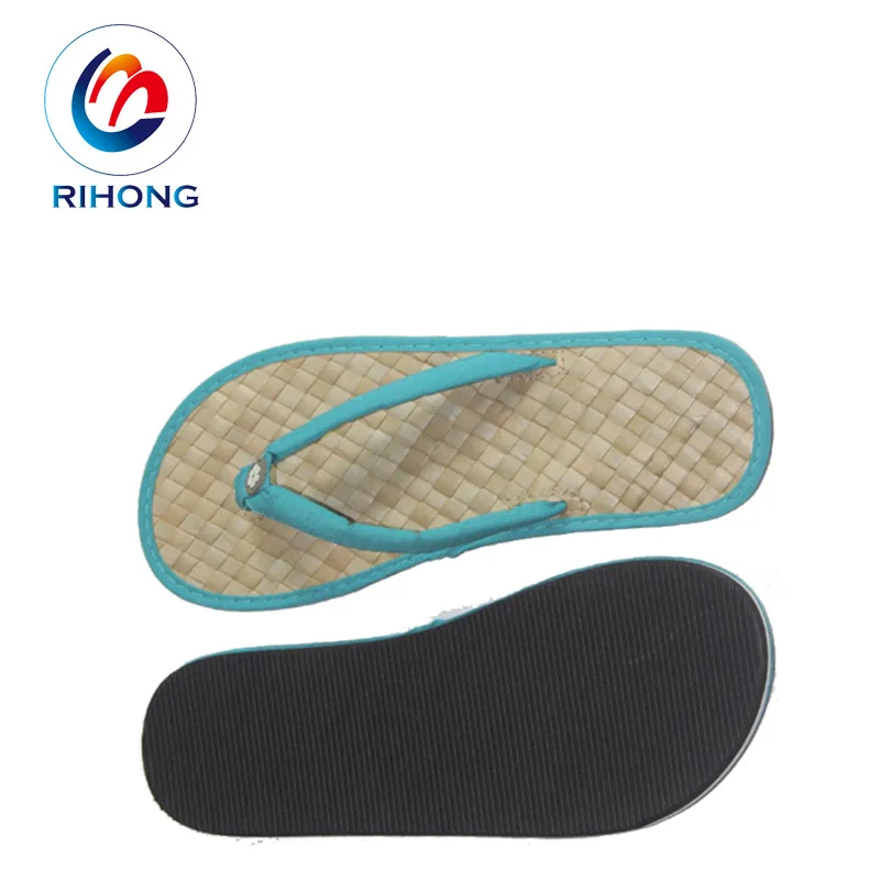 Whole Sale Custom Oem logo Colorful Summer Beach Thong Style Adult Slipper Straw Bamboo Flip Flops