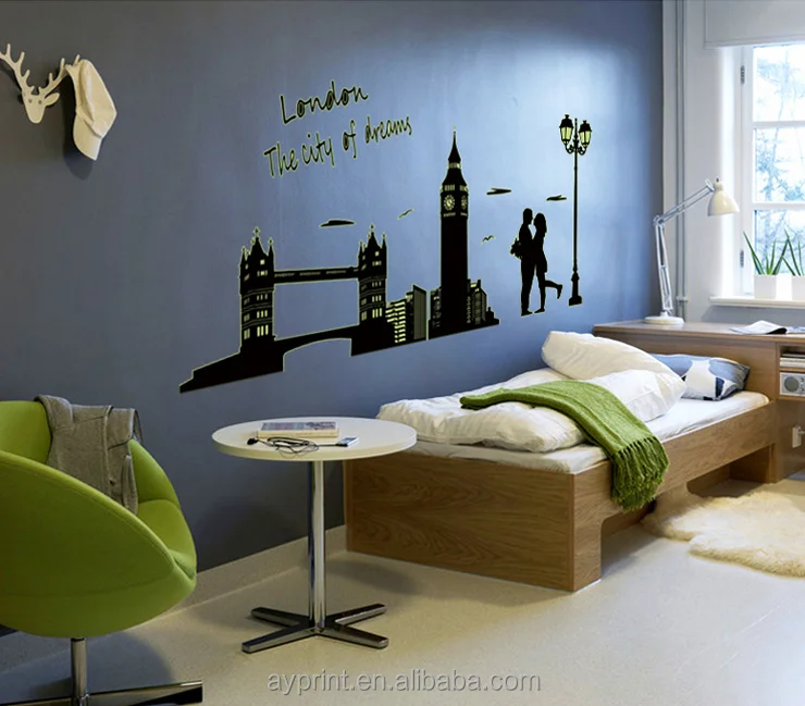 ABQ9603 наклейки с изображением лондонского города для украшения дома, гостиной, спальни, телевизора, светящиеся в темноте наклейки на стену