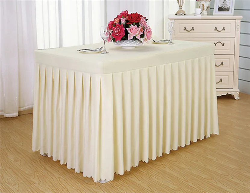 100% Polyester Cheap Restaurant Wedding Table Skirt with Pleats