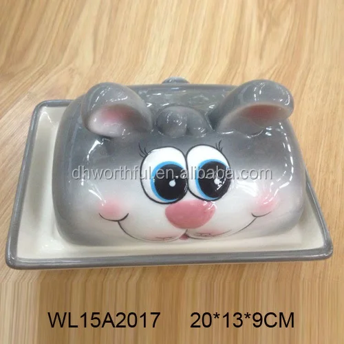 Cute cow shaped ceramic bread plate,ceramic butter dish with lids