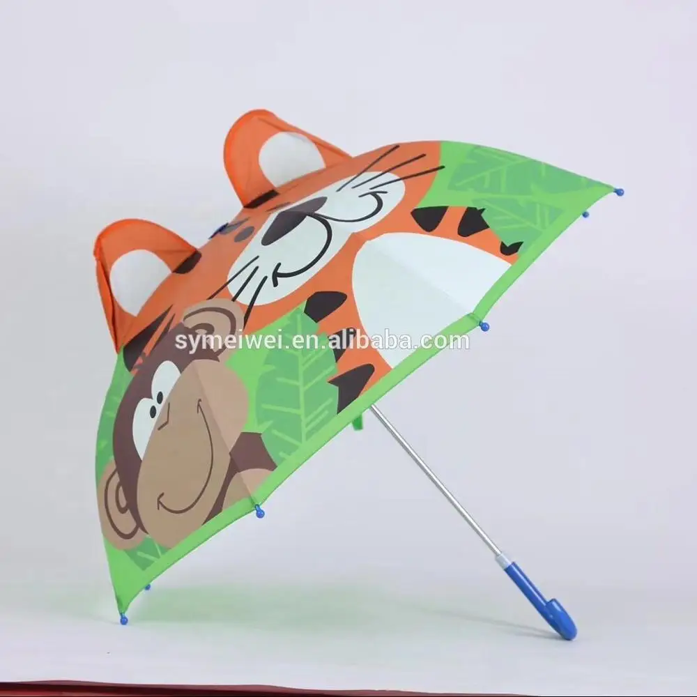 kids umbrella 3D cartoon custom logo print heap manual open rain straight umbrella for children with ears small umbrellas
