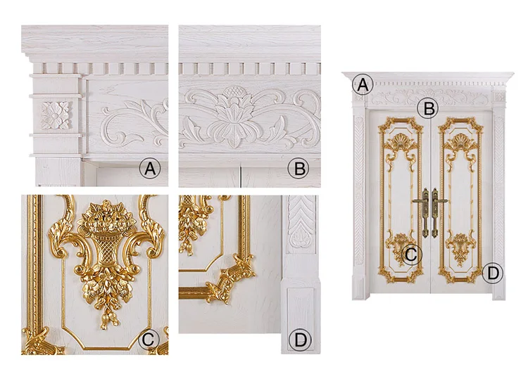 Luxurious Golden Lacquer Carved White Wooden Front Doors White French Doors Wood Double Entry Doors
