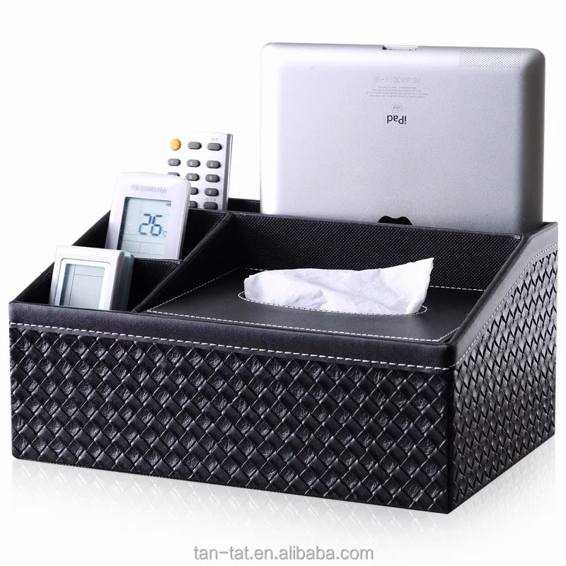 Genuine Leather Desk Tidy Remote Control Phone Pen Holder